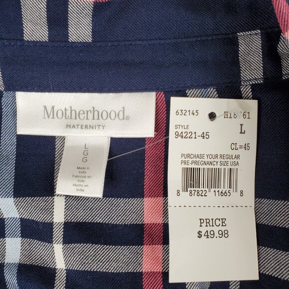 Motherhood maternity blue plaid dress large belted Roll Tab Sleeves pockets NWT - Picture 6 of 9